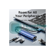 Сетевой адаптер Vention USB 3.0 M/Gigabit Ethernet RJ45+OTG хаб 3xUSB Синий - 0.15м.