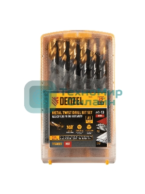 Набор сверл по металлу Denzel 1-13 мм, HSS-Tin, Golden Tip, 25 шт