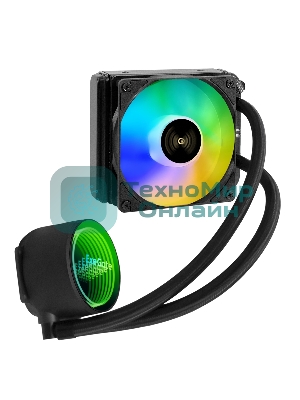 Комплект жидкостного охлаждения ExeGate BlackWater-120V3.PWM.RGb (RGb подсветка, LGA2066/2011/1366/1150/1151/1155/1156/1200/1700/1851/AM4/AM5/FM1/FM2/FM2+/AM2/AM2+/AM3/AM3+, TDP 150W, Fan 120мм 4pin PWM 600-1800RPM Hydro bearing, помпа 3pin 2700RPM, макс. шум 37db, с термопастой, на винтах, черный, Color Box)