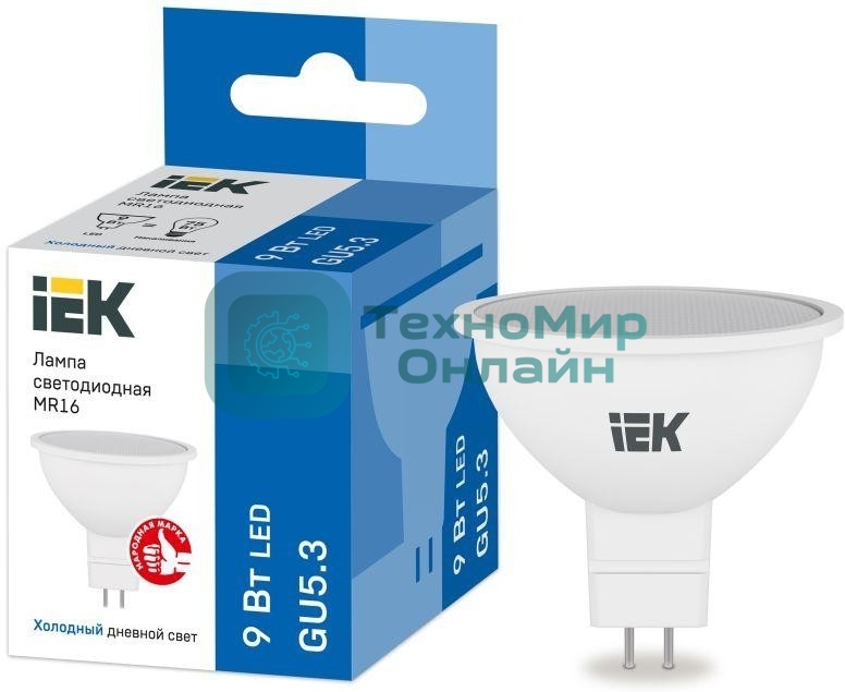 Лампа светодиодная IEK LLE-MR16-9-230-65-GU5 MR16 софит 9Вт 230В 6500К GU5.3