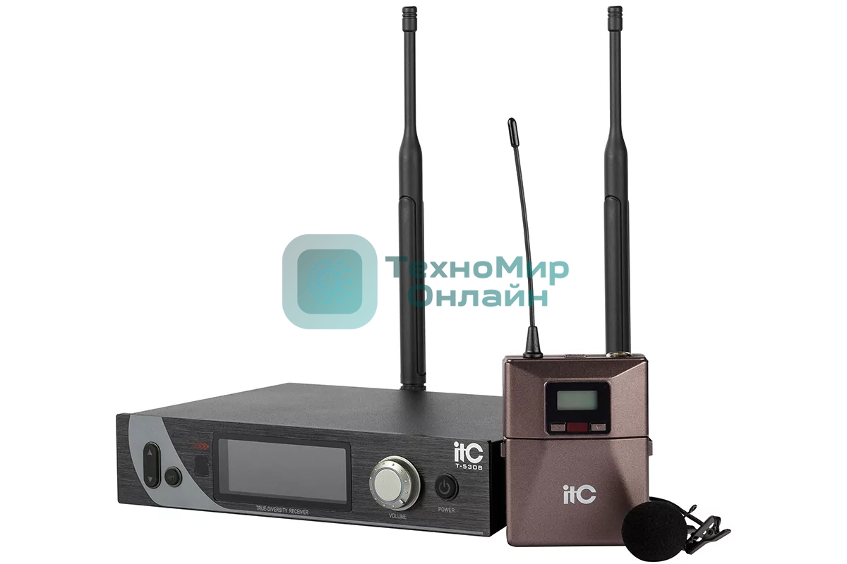 Радиосистема ITC T-530B UHF одноканальная с одним петличным микрофоном, LCD дисплей, True Diversity, частотный диапазон 470-510 MHz.