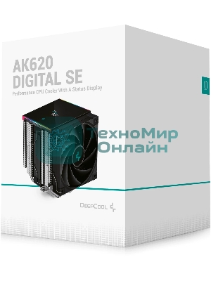 Кулер для процессора DEEPCOOL AK620 DIGITAL SE LGA20XX/1700/1200/115X/AM5/AM4 (9шт/кор, TDP 260W, PWM, DUAL Fan 120мм, 6 тепл. трубок, ARGb, черный) RET (R-AK620-BKADMN-GJD)