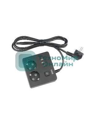 Бытовой удлинитель PowerCube, 2 р с/з вык.,3USB, 3500 Вт, 16А, 1.9 м, 3x1,0 черный квадрат PC-1B-2M
