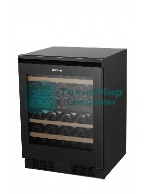 Встраиваемы е винный шкаф Gorenje WCU68F6BG4WF, объем 138 л, вместительность 46 бутылок, 4 полки, цифровой дисплей, Wi-Fi, LED освещение, защита от УФ-излучения, энергоэффективность А+, черный