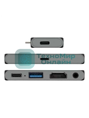 USB-концентратор 5-в-1 ExeGate DUB-31C/PD/HA (кабель-адаптер USB Type-C --> 1xUSB3.0 + Type-C DATA (480Mb/s) + PD 100W + HDMI 4K@30Hz + Audio, Plug&Play, подходит для iPad Pro и мобильных телефонов, серый)