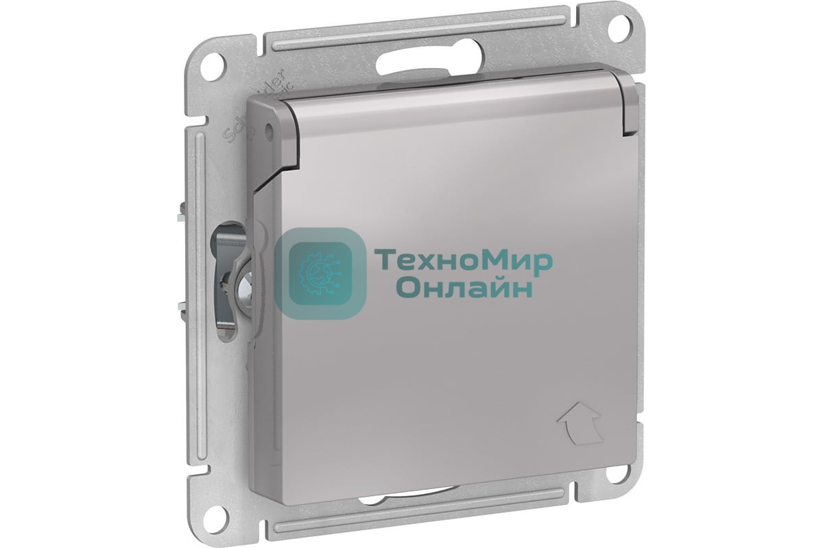 Механизм розетки 1-м СП AtlasDesign 16А IP20 с заземл. защ. шторки с крышкой алюм.