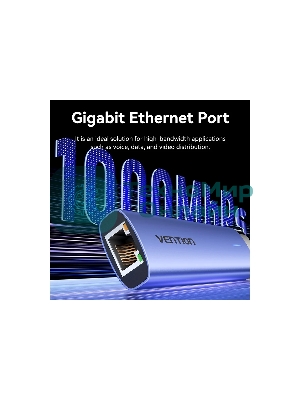 Сетевой адаптер Vention USB 3.0 M/Gigabit Ethernet RJ45+OTG хаб 3xUSB Синий - 0.15м.