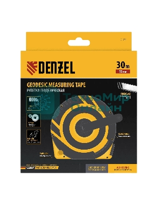 Рулетка геодезическая Denzel 30 м х 15 мм, закрытый корпус, фиберглассовая лента