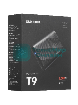 Внешний SSD Samsung T9, 4TB, USB 3.2 Gen 2x2 Type-C, R/W 2000/2000, черный