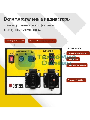 Электрогенератор бензиновый инверторный Denzel GT-3500iF, 3.5 кВт, 97 дБ, 27 кг