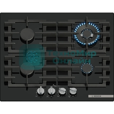 Газовая варочная панель Bosch PPH6A6I40O 5.8x59x52 см, WOK, закаленное стекло, независимая, черная