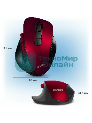 Мышь беспроводная SVEN RX-525SW красная (бесшумн. кл., 5+1кл. 600-1400DPI, Soft-touch, блист.)