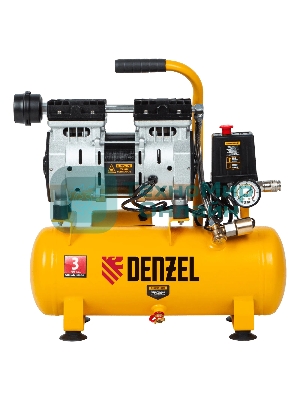 Компрессор Denzel DLS650/10 безмаслянный малошумный 650 Вт, 120 л/мин,ресивер 10 л