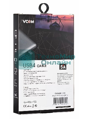 Кабель Thunderbolt4/USB4 Type-C, 5K@60Hz, 40Gbps, PD 100W, 5A, VCOM, 1.2м CU540M-1.2M