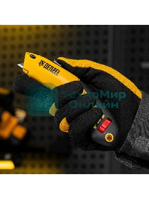 Нож строительный Denzel 19 мм, сменное трапециевидное лезвие, SK4, алюминиевый корпус, торцевой зажим