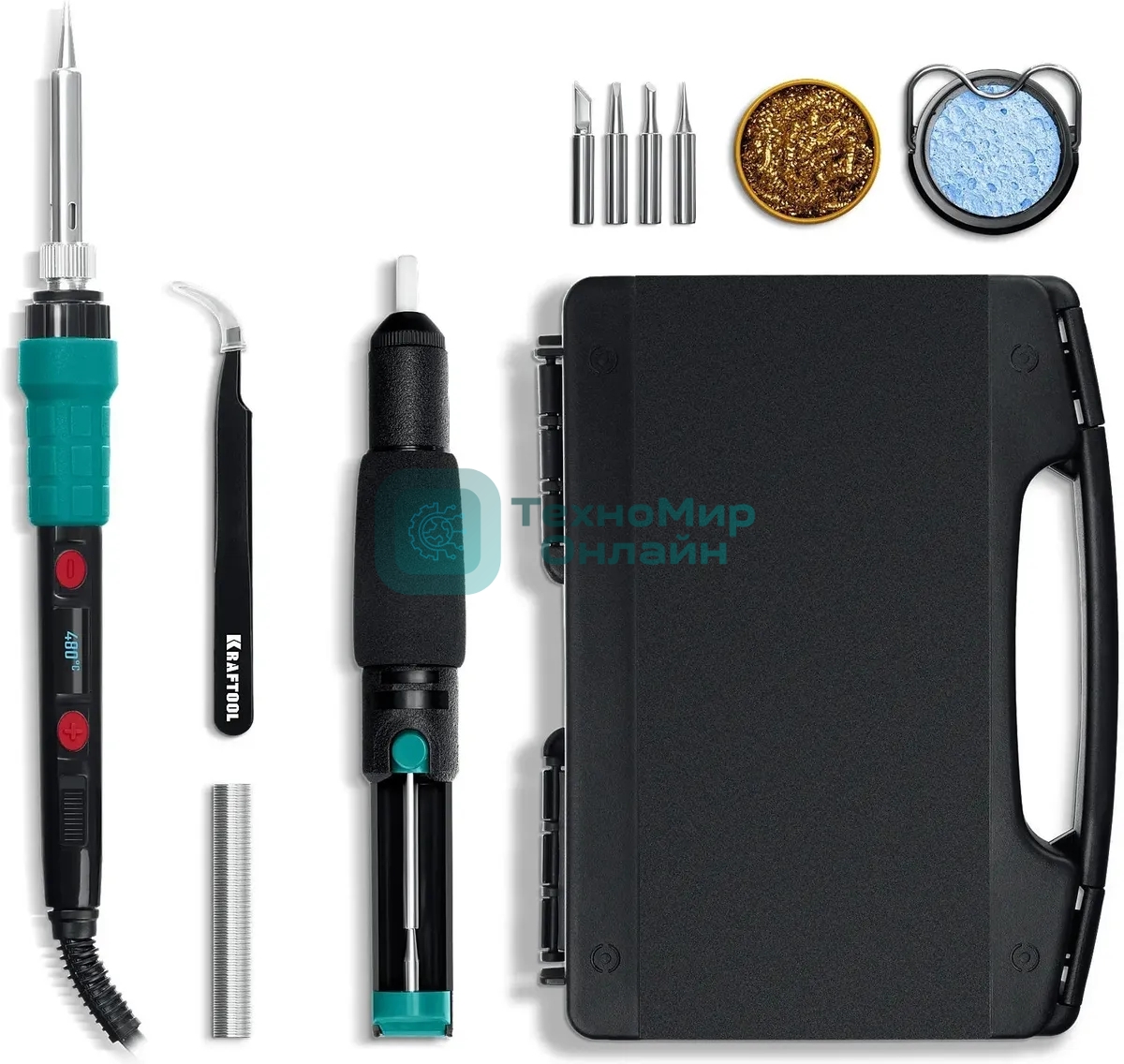 Мини-паяльная станция KRAFTOOL KS-15, 14-в-1, 90 - 480°C, 135 Вт, цифровая в кейсе (55346)
