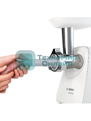 Мясорубка электрическая Bosch MFW2510W белый, 1500 Вт, 1.7 кг/мин, защита от перегрузки, насадки - 3