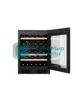 Встраиваемы е винный шкаф Gorenje WCU68F6BG4WF, объем 138 л, вместительность 46 бутылок, 4 полки, цифровой дисплей, Wi-Fi, LED освещение, защита от УФ-излучения, энергоэффективность А+, черный