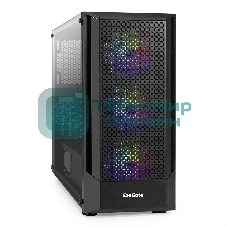 Компьютерный корпус Miditower ExeGate EVO-8227 (ATX, без БП, 2хUSB+1хUSB 3.0+HD Audio, черный, 3 вент. с RGb подсветкой, боковая панель - закаленное стекло)