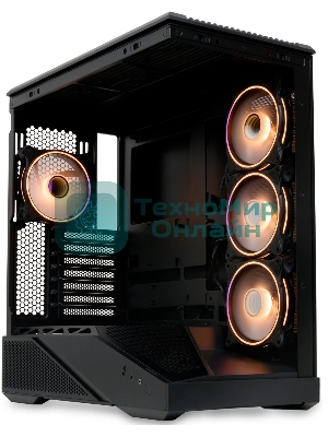Компьютерный корпус без блока питания HSPD F711-TGbK-ARGB, Panoramic Full Tower, черный, TG, 0.7 SPCC, 4x120мм ARGB ATX, mATX, mITX 190/420/280мм 2x2.5