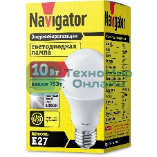 Лампа светодиодная Navigator NLL-A60-10-230-4K-E27 10 Вт грушевидная 4000К белый E27 820 лм 170-260В