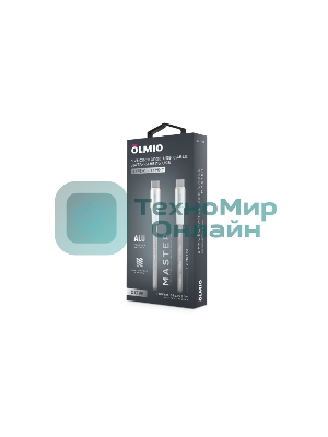 Кабель OLMIO MASTER, Type-C - Type-C, 60W 3A, 1.2м, тканевая оплетка, белый
