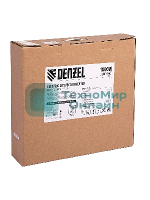 Конвектор Denzel XCE-1000 белый, 1000 Вт, 15 м2, термостат