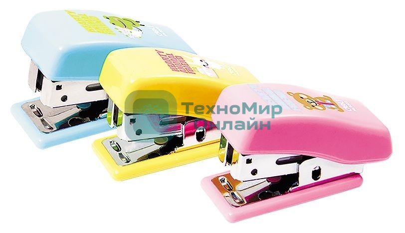 Степлер ручной Deli E0303 Jungle Buddies 24/6 26/6 (12 листов), ассорти, 40 скоб, коробка