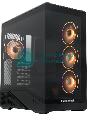 Компьютерный корпус без блока питания HSPD F711-TGbK-ARGB, Panoramic Full Tower, черный, TG, 0.7 SPCC, 4x120мм ARGB ATX, mATX, mITX 190/420/280мм 2x2.5