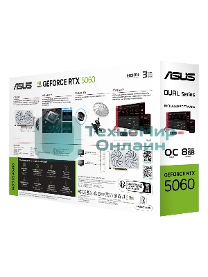 Видеокарта Asus GeForce RTX 5060 DUAL OC White, Nvidia RTX 5060, 8GB GDDR7, 128 bit, PCI-E 5.0, DPx3, HDMIx1, 2535 MHz