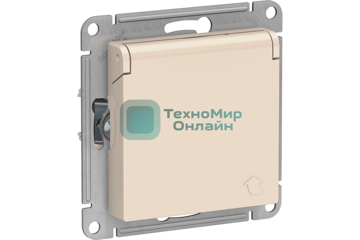 Механизм розетки 1-м СП AtlasDesign 16А IP20 с заземл. защ. шторки с крышкой беж.