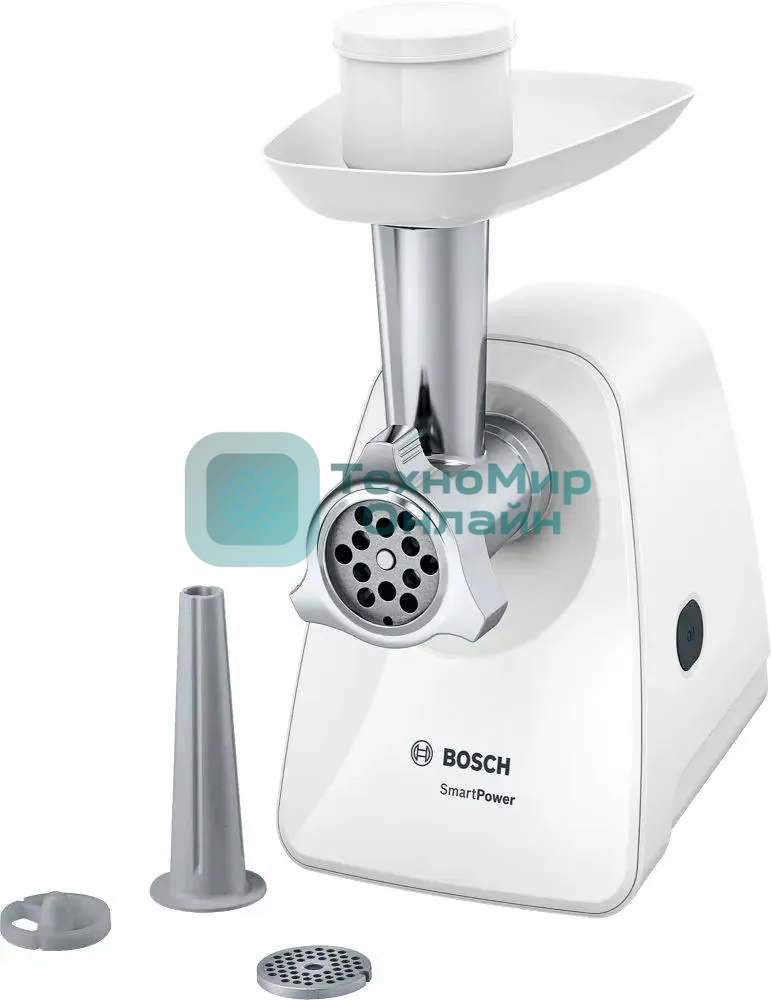 Мясорубка электрическая Bosch MFW2510W белый, 1500 Вт, 1.7 кг/мин, защита от перегрузки, насадки - 3