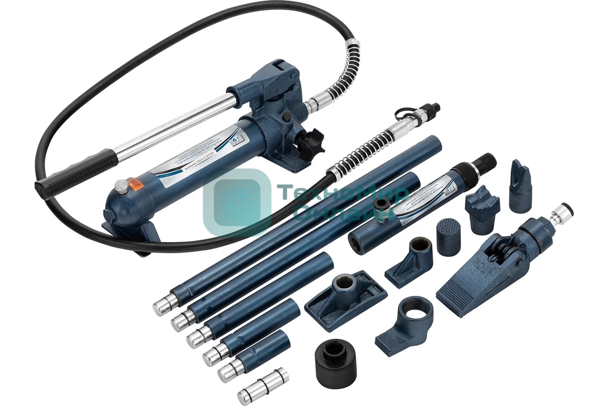 Растяжка гидравлическая Stels 51354 4 т, набор из 17 предметов, 7 сменных насадок, в пласт. кейсе