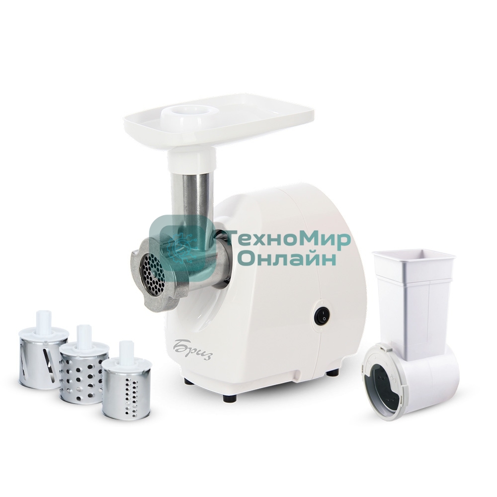 Мясорубка электрическая Бриз М 21.23 белый, 1000 Вт, 1.3 кг/мин, защита от перегрузки, насадки - 3