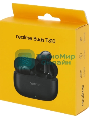 Наушники TWS Realme Buds T310 черный, внутриканальные, Bluetooth, активное шумоподавление, до 40 ч