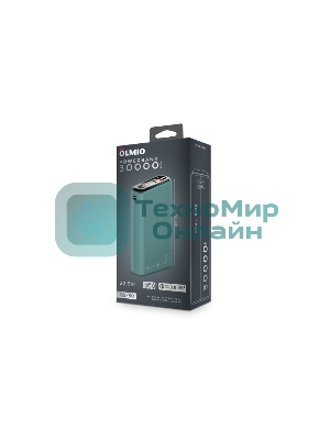 Портативный аккумулятор OLMIO QS-30, 30000mAh, 22.5W, QuickCharge3.0/PowerDelivery, LCD, темно-зеленый