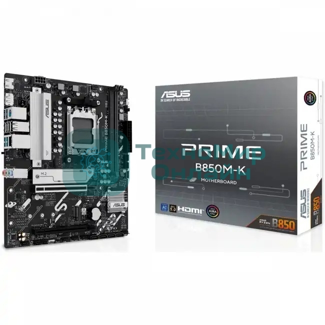 Материнская плата ASUS PRIME B850M-K, AM5, AMD B850, 2xDDR5, 4xSATA, 2xM.2, 1xPCIe 5.0 x16, 1xPCIe 4.0 x8, 1xDP, 1xHDMI, 1x2.5Gb LAN, 2xUSB-A 10Gbps, 2xUSB-A 5Gbps, 4xUSB-A 2.0, 1xPS/2, 3x3.5 мм, 7.1, mATX