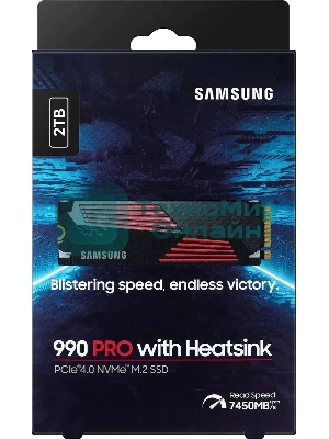 Накопитель SSD Samsung 990 PRO, 2000Gb, PCIe 4.0 x4, M.2 2280, NVMe, R/W 7450/6900, с радиатором