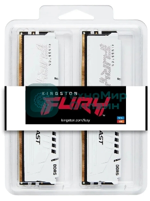 Оперативная память Kingston Fury Beast, DDR5, 64Gb (2x32Gb), 5600MHz, CL40, DIMM, с радиатором, белый