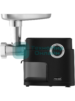 Мясорубка электрическая Rondell RDE-1453 черный, 2000 Вт, 1.8 кг/мин, реверс, защита от перегрузки, металлический лоток, насадки - 5