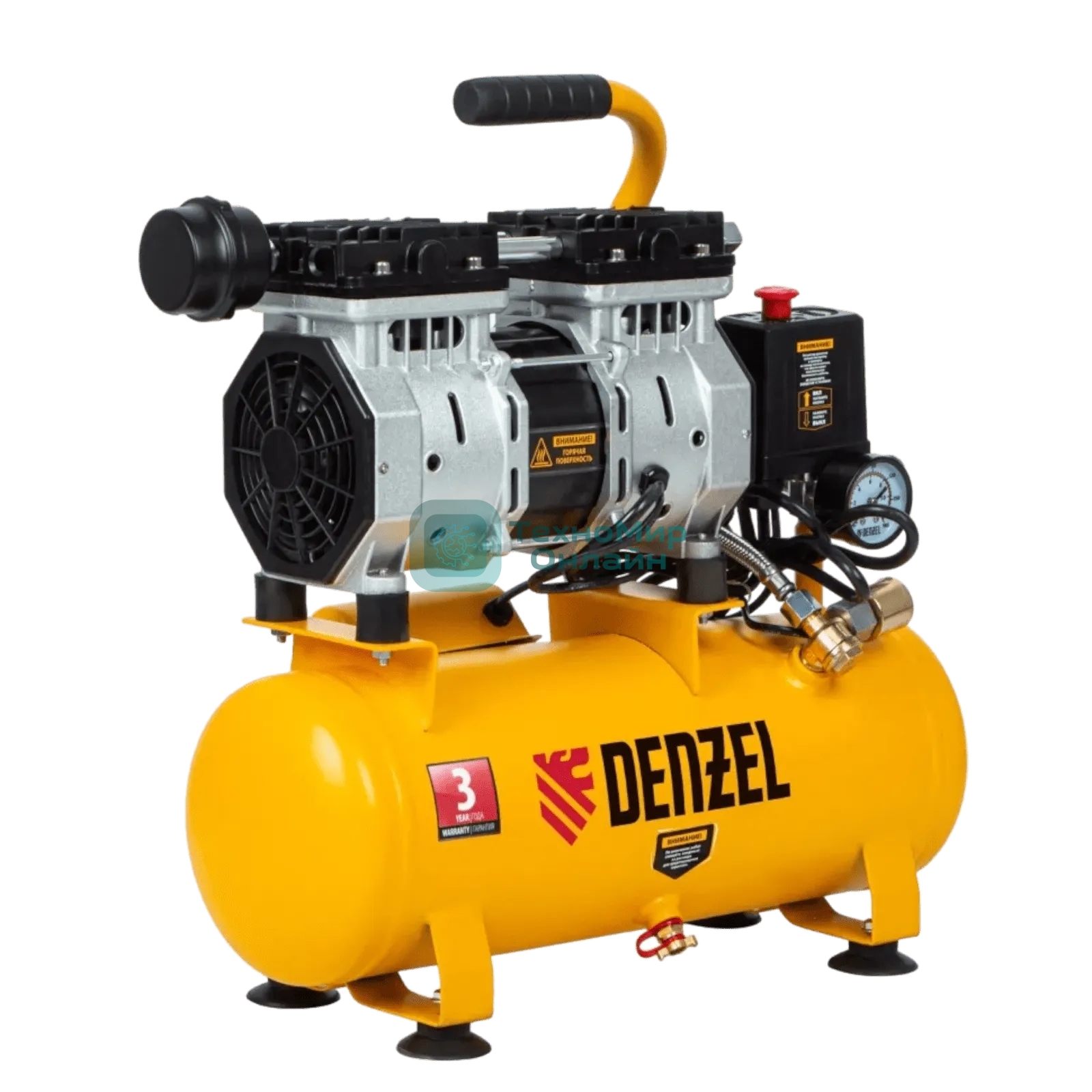 Компрессор Denzel DLS650/10 безмаслянный малошумный 650 Вт, 120 л/мин,ресивер 10 л