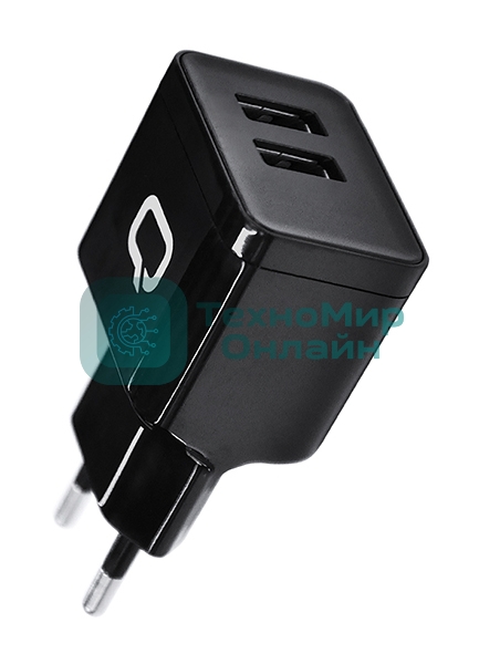 Сетевое зарядное устройство Qumo Energy (Charger 0062), 2 USB, 3.1A, Micro USB cable, черный