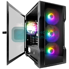 Компьютерный корпус 1STPLAYER TRILOBITE T3-G Black, mATX, TG, 4x 120мм LED fans inc.