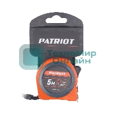Рулетка PATRIOT MTP-5-25, магнит, 2сторон.зацеп, антиблик.нейлон.покрытие, крупн.шрифт, двусторон.белая лента, 5м*25 мм