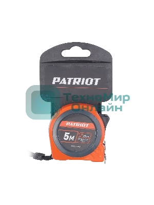 Рулетка PATRIOT MTP-5-25, магнит, 2сторон.зацеп, антиблик.нейлон.покрытие, крупн.шрифт, двусторон.белая лента, 5м*25 мм