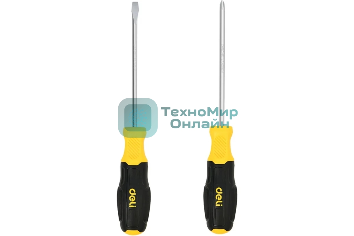 Набор отверток Deli DL630002N 2шт SL6x125 + PH2x125 сталь Cr-V, двухкомпонентная прорезиненная рукоять