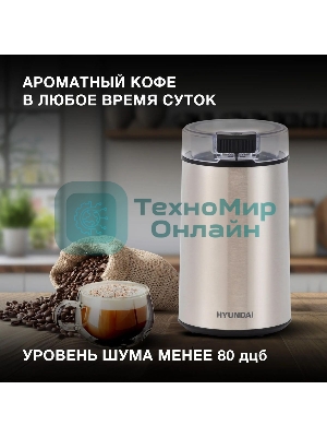 Кофемолка Hyundai HYC-G5261 200Вт сист.помол.:ротац.нож вместим.:60гр серебристый