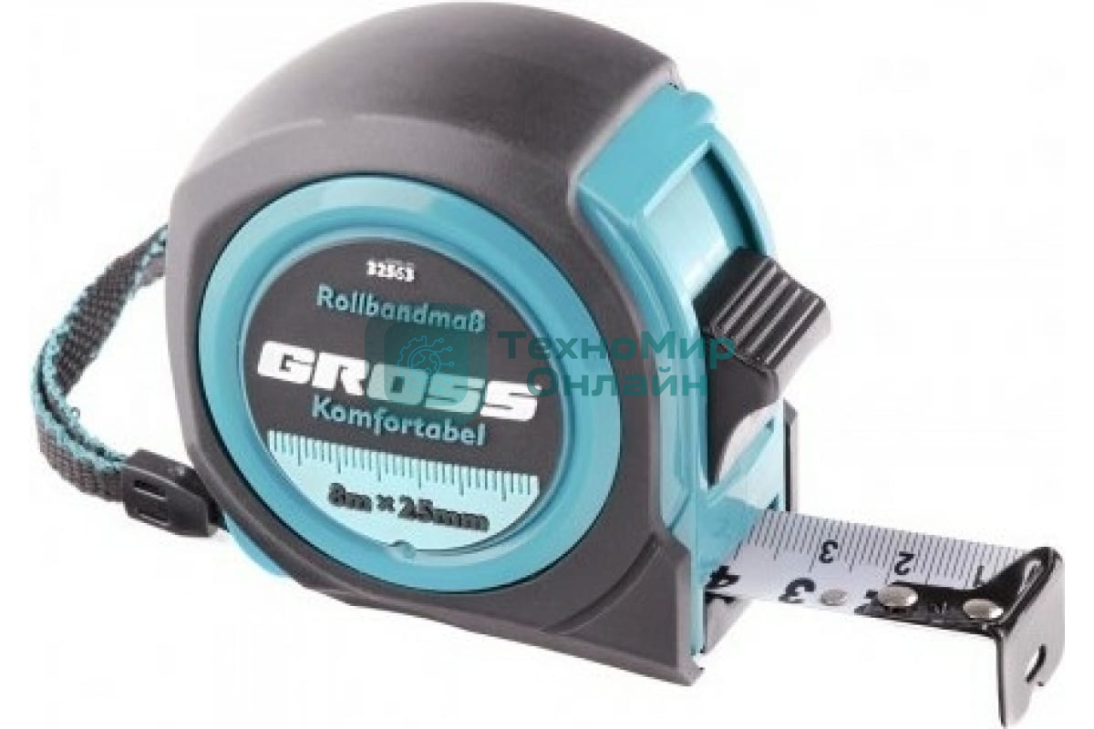 Рулетка Gross Komfortabel, 8 м х 25 мм, обрезиненный корпус