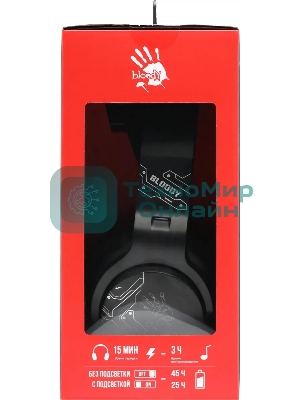 Гарнитура Bloody GR370 черный, беспроводная + проводная, Bluetooth, до 45 ч, подсветка