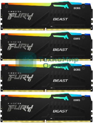 Оперативная память Kingston Fury Beast, DDR5, 128Gb (4x32Gb), 5600MHz, CL40, DIMM, радиатор, RGB, черный